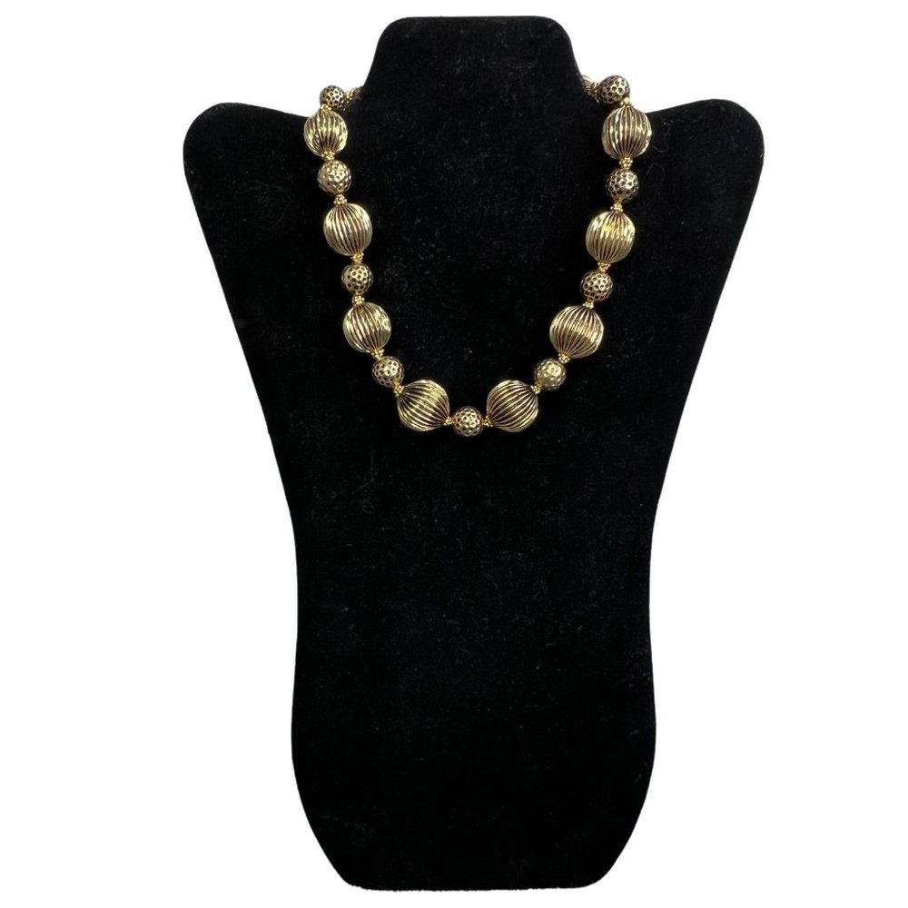 Catherine Stein Design Necklace Chunky Gold Black Beads NWT 18 inch Bauble